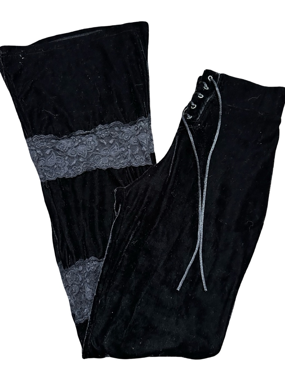 Killstar Women’s Size S Black Velvet Lace Up Lace Inset Flare Bell Bottom Pants